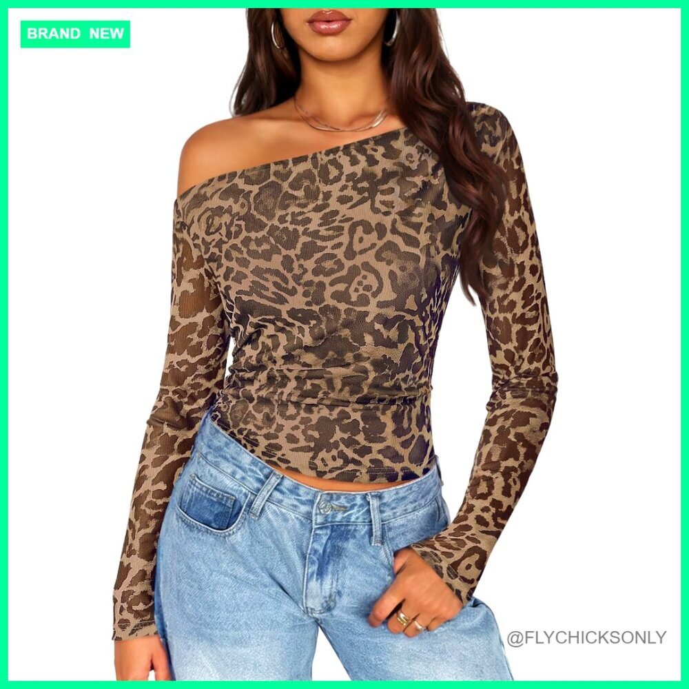 Mesh Ruched Off Shoulder Long Sleeve Blouse Slim Fit Floral Print